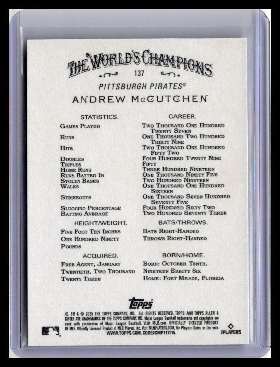 2025 Topps Allen & Ginter #137 Andrew McCutchen