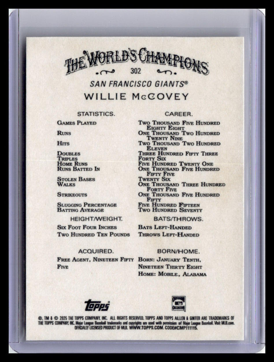 2025 Topps Allen & Ginter #302 Willie McCovey