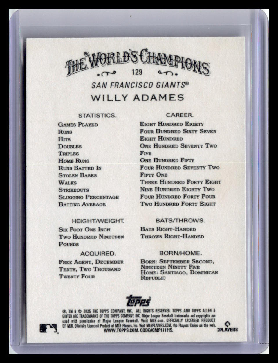 2025 Topps Allen & Ginter #129 Willy Adames