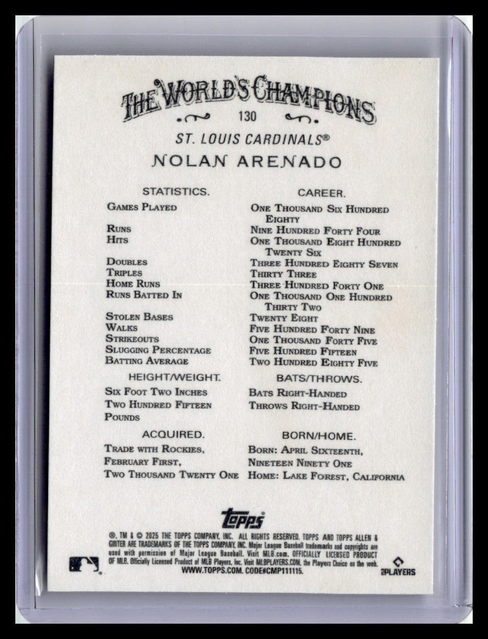2025 Topps Allen & Ginter #130 Nolan Arenado