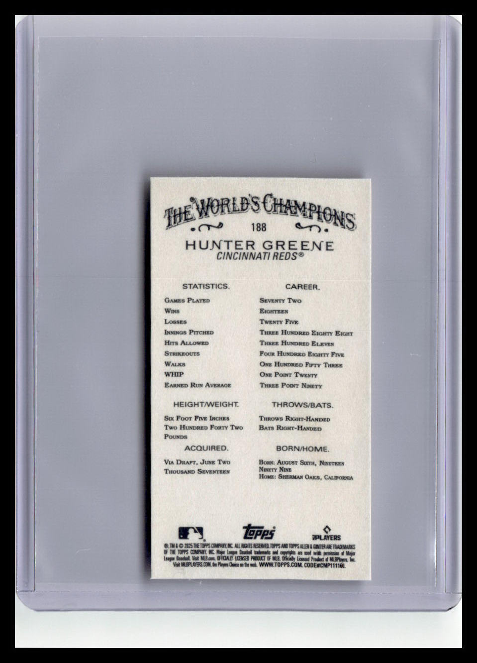 2025 Topps Allen & Ginter #188 Hunter Greene Mini
