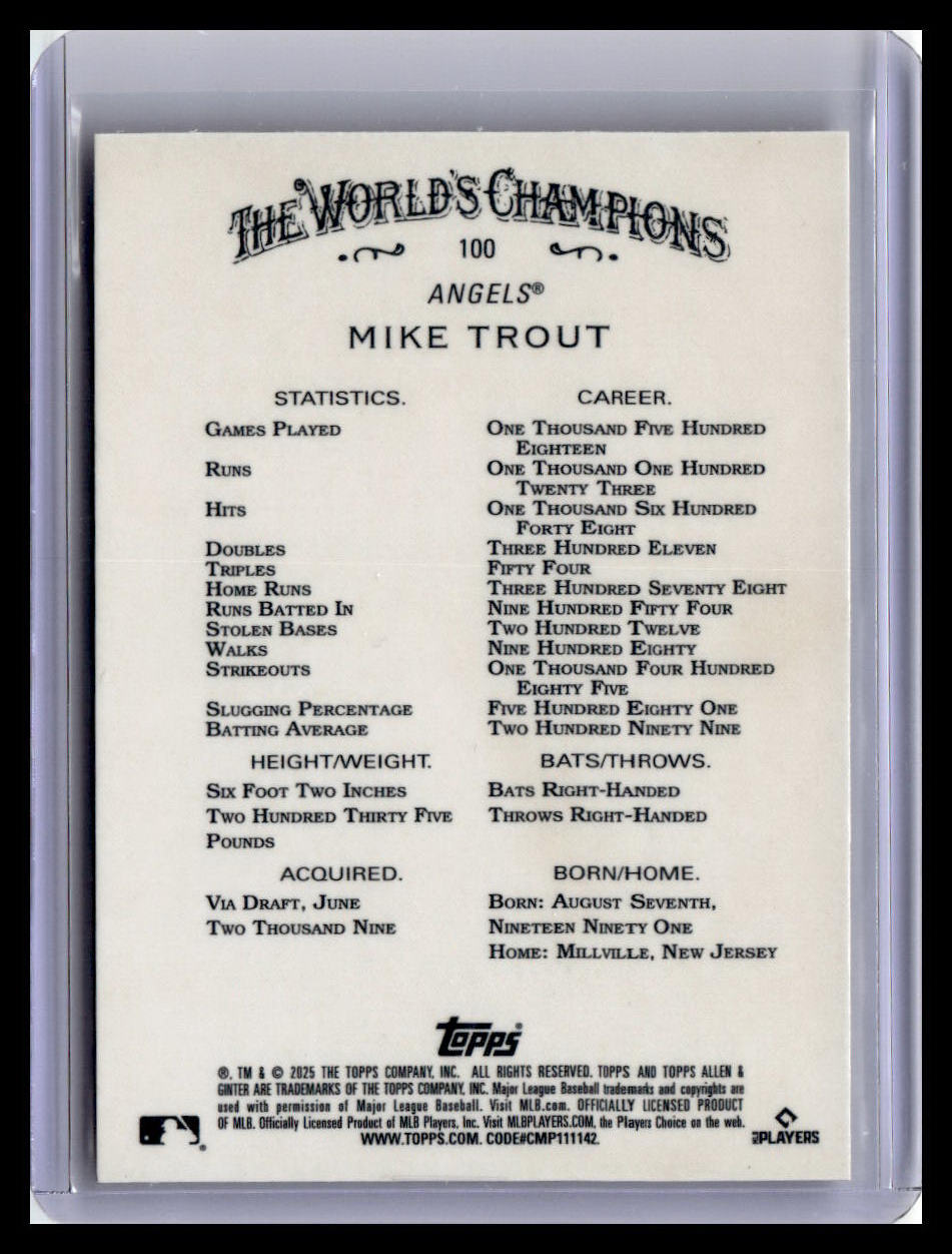 2025 Topps Allen & Ginter #100 Mike Trout Silver Portrait