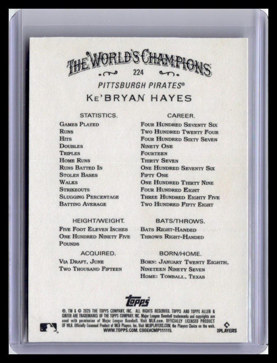 2025 Topps Allen & Ginter #224 Ke'Bryan Hayes Foil Filagree