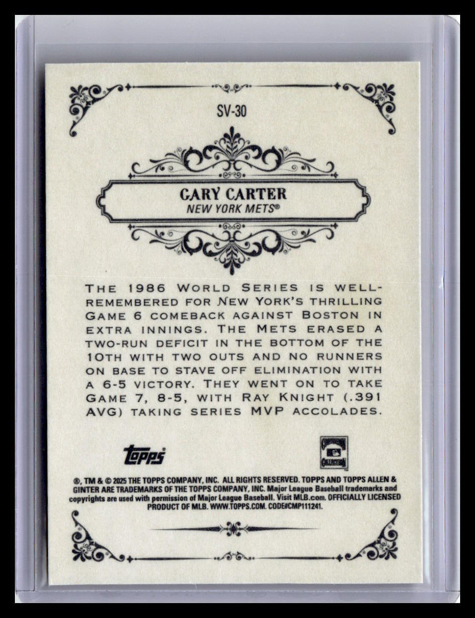 2025 Topps Allen & Ginter #SV-30 Gary Carter Sweet Victory