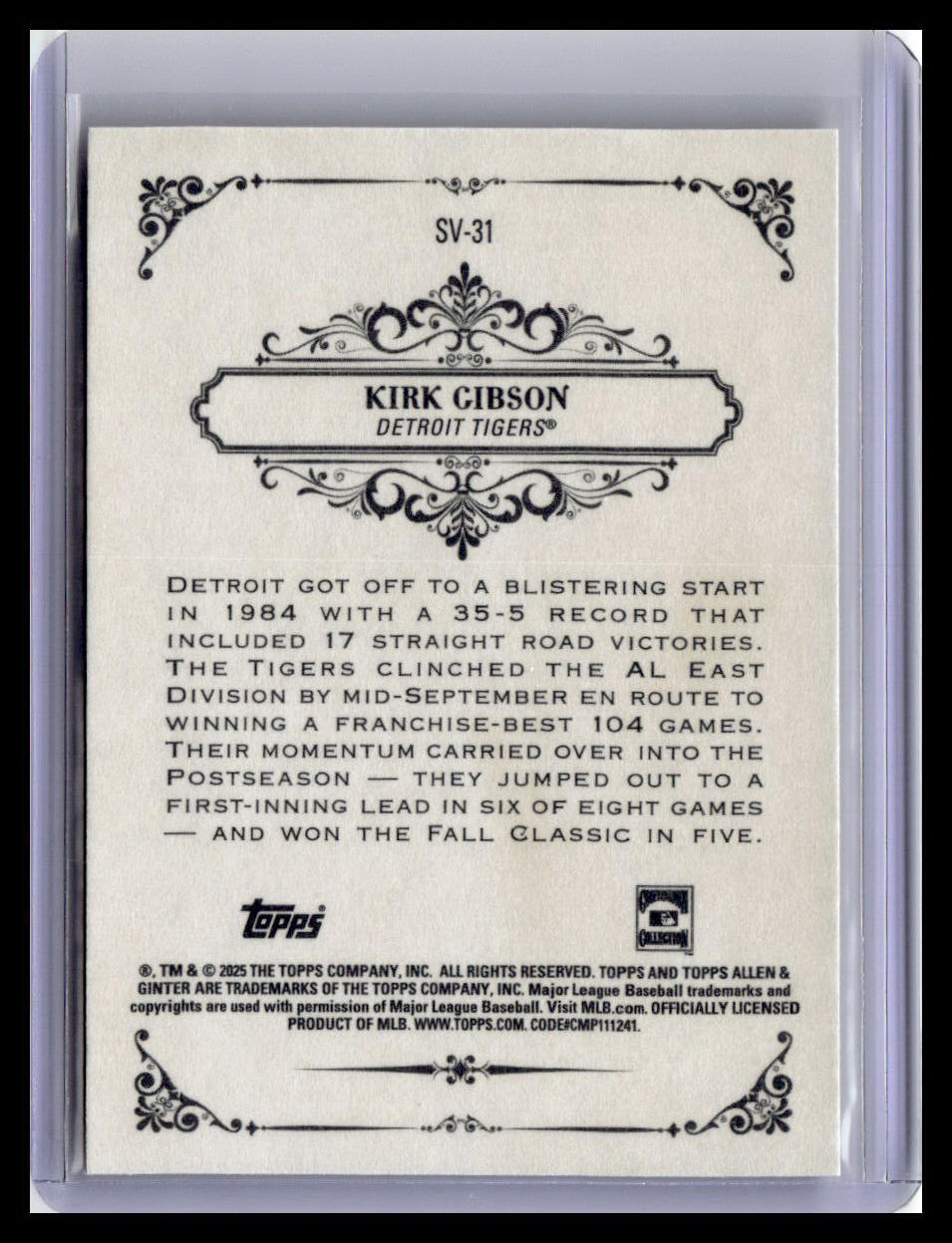 2025 Topps Allen & Ginter #SV-31 Kirk Gibson Sweet Victory