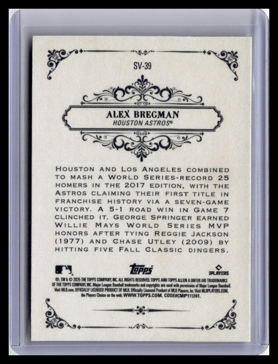 2025 Topps Allen & Ginter #SV-39 Alex Bregman Sweet Victory