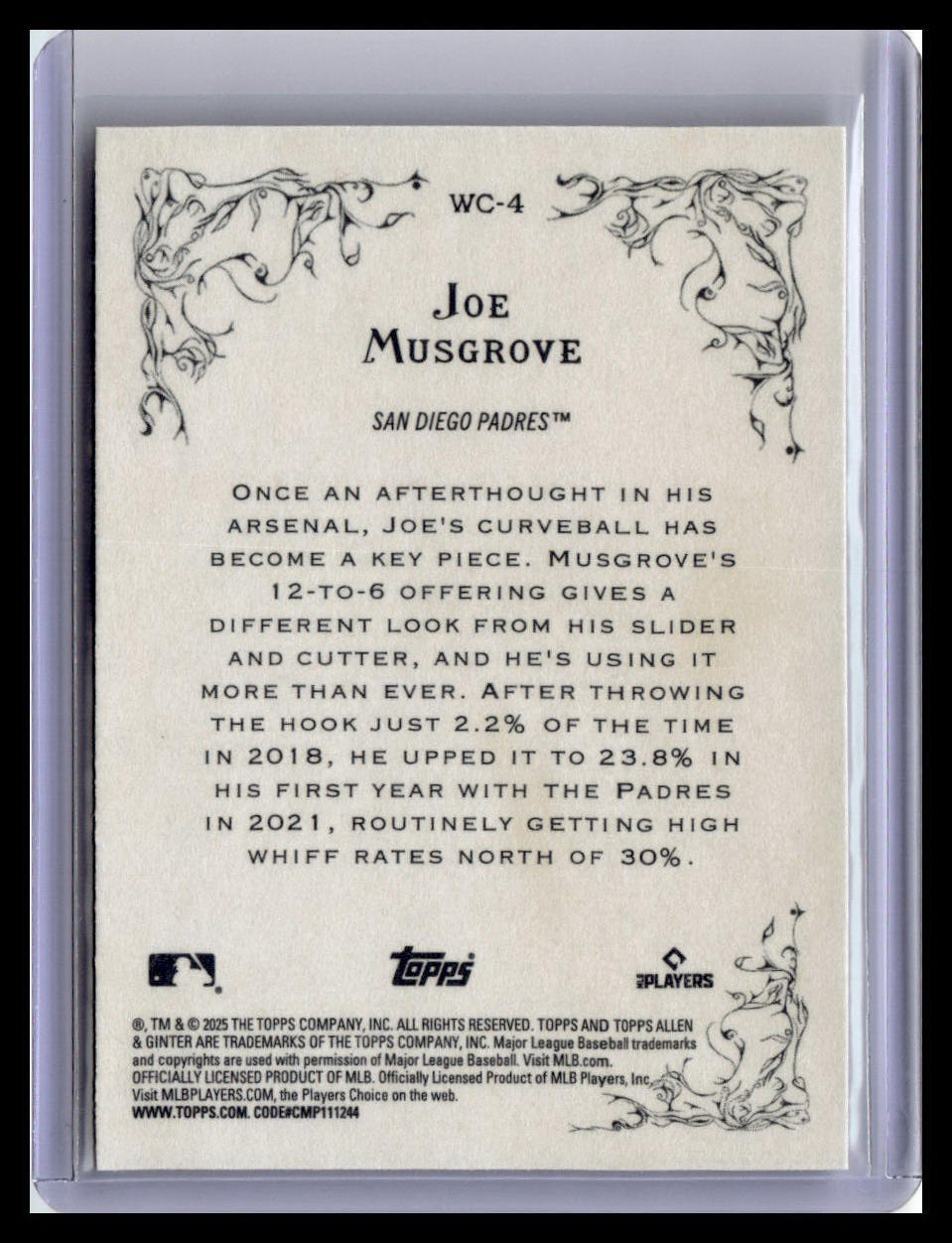 2025 Topps Allen & Ginter #WC-4 Joe Musgrove Wicked Curves