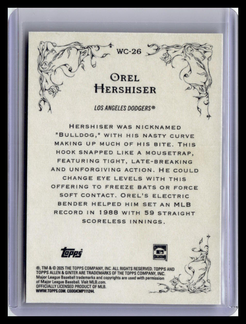 2025 Topps Allen & Ginter #WC-26 Orel Hershiser Wicked Curves