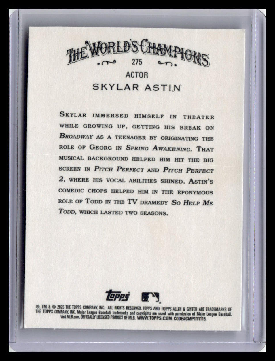 2025 Topps Allen & Ginter #275 Skylar Astin Chrome