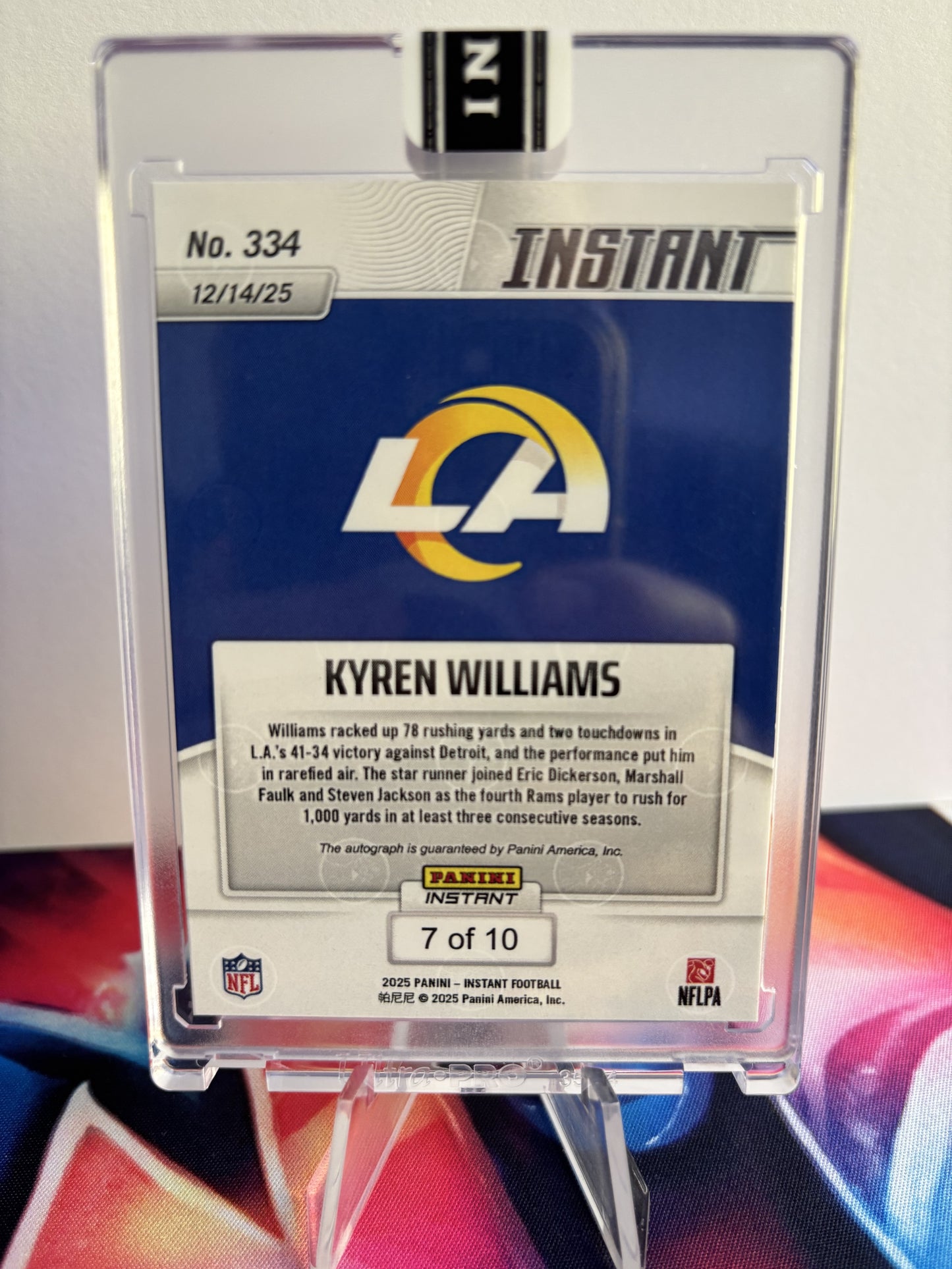 2025 Panini Instant NFL #334 Kyren Williams Water SSP 7/10 Auto