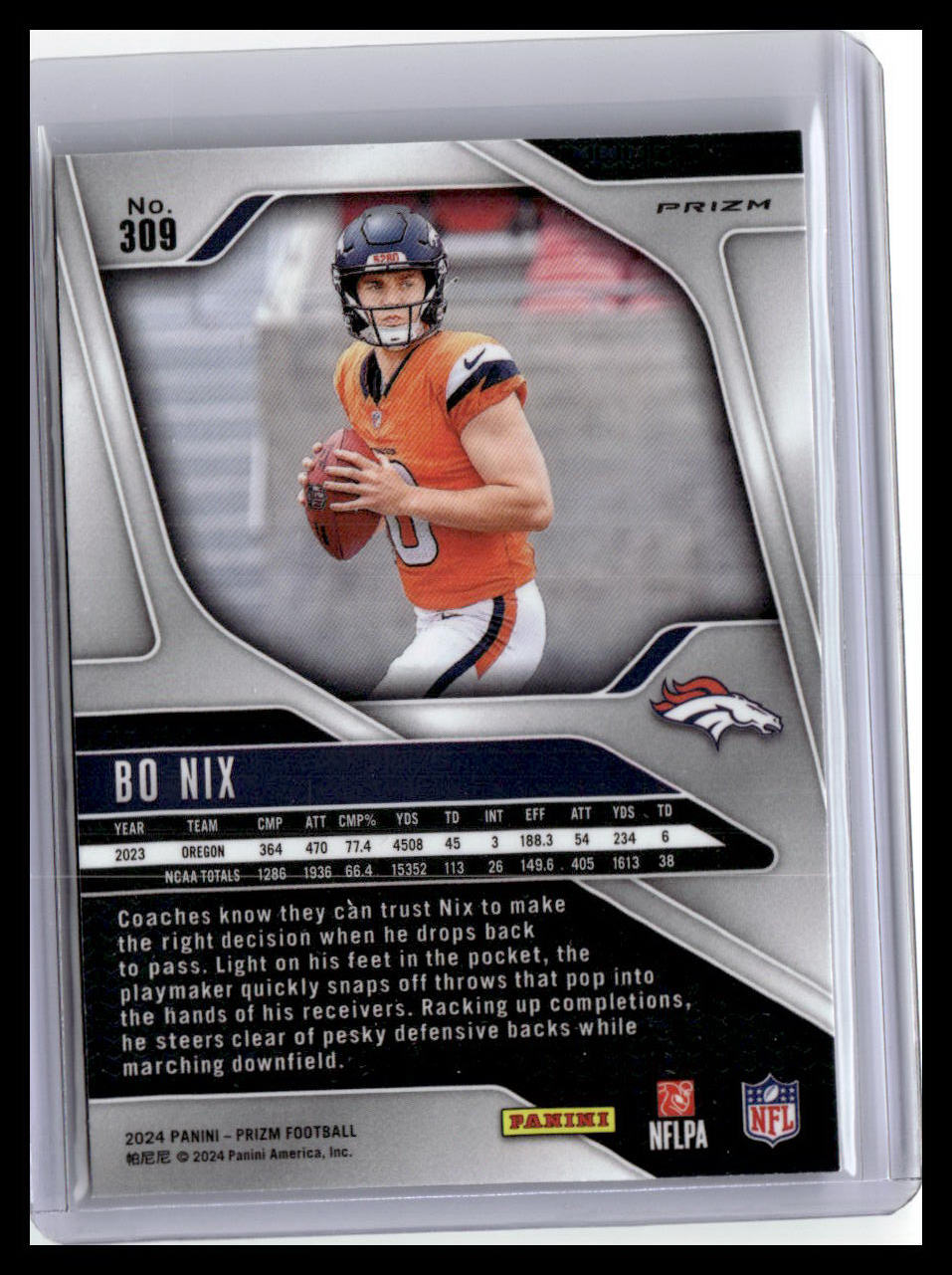 2024 Panini Prizm #309 Bo Nix (RC) Silver