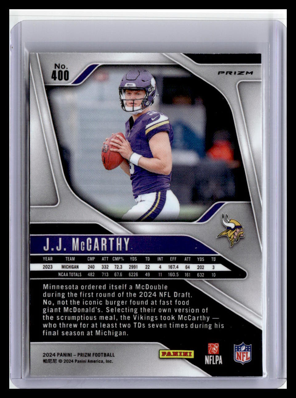2024 Panini Prizm #400 J.J. McCarthy (RC) Pink