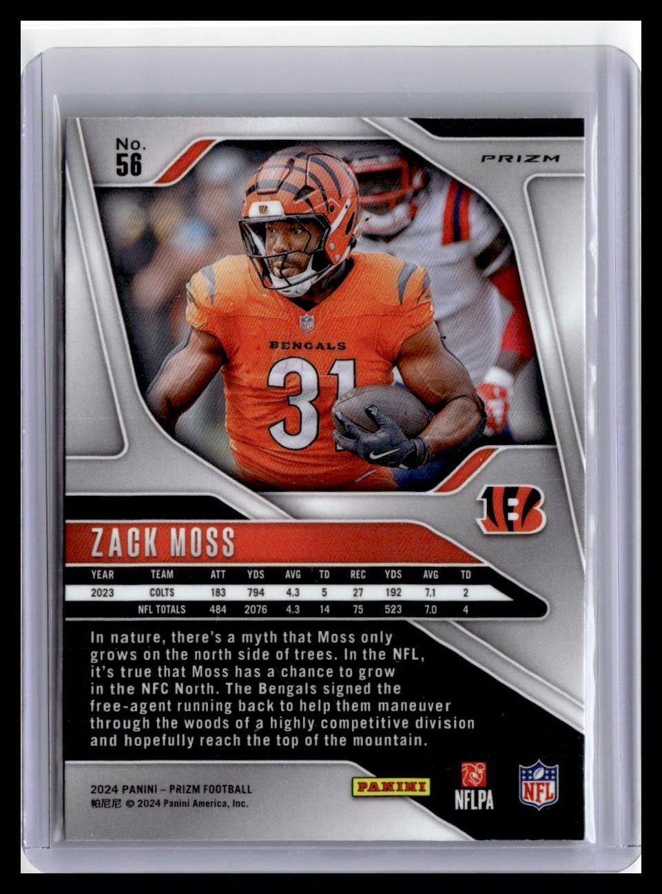 2024 Panini Prizm #56 Zack Moss Orange Disco Prizm