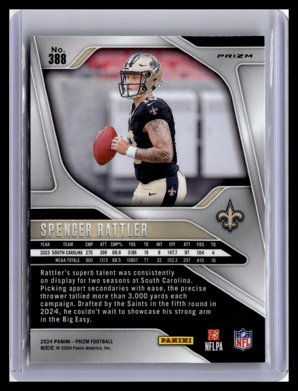 2024 Panini Prizm #388 Spencer Rattler (RC) Neon Green Pulsar
