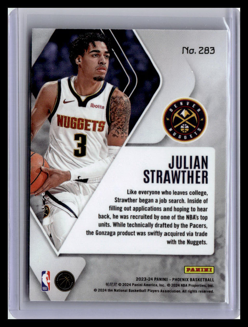 2023-24 Panini Phoenix #283 Julian Strawther (RC) Phoenix Blue Ice