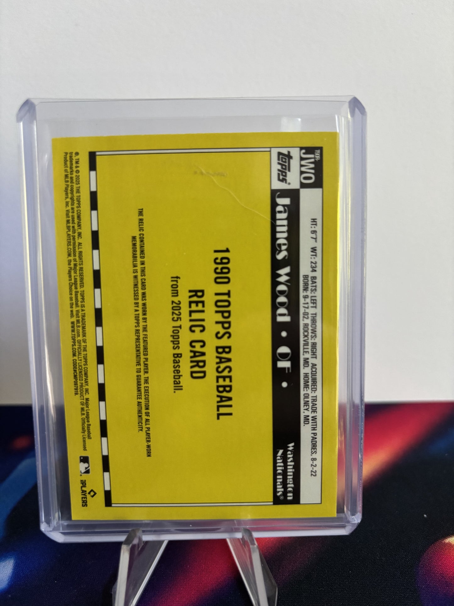 2025 Topps #T90R-JWO James Wood 1990 Topps Baseball 35th Anniversary Relics