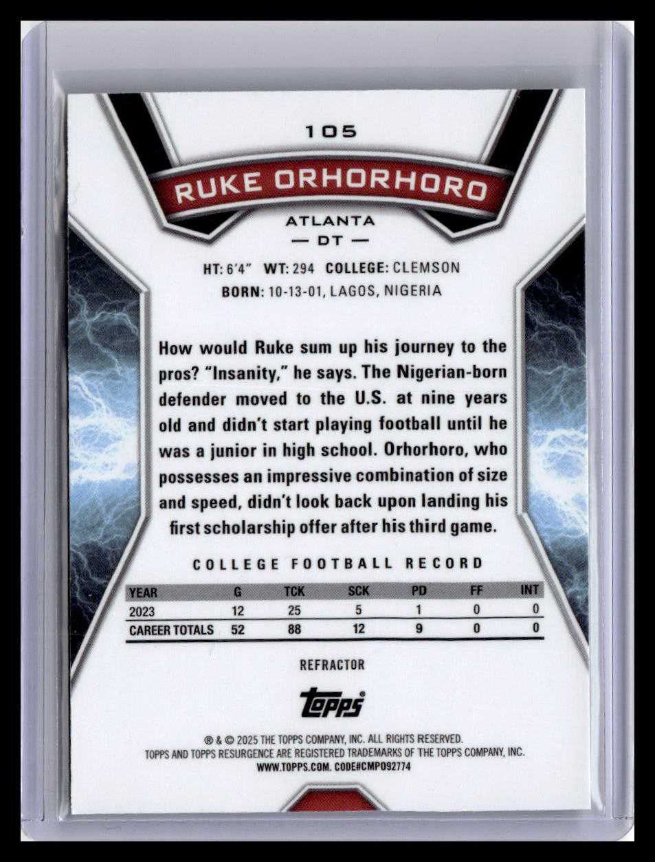 2024 Topps Resurgence #105 Ruke Orhorhoro Refractor