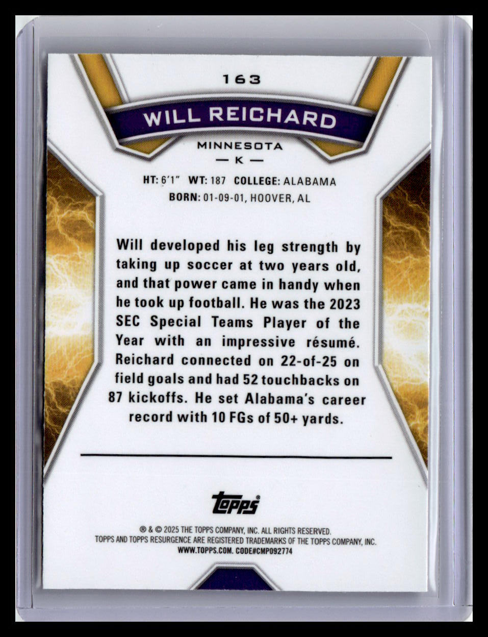 2024 Topps Resurgence #163 Will Reichard