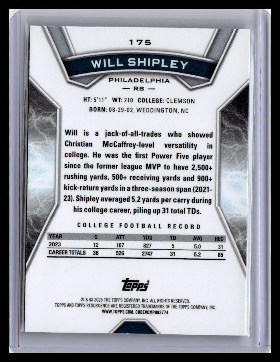 2024 Topps Resurgence #175 Will Shipley