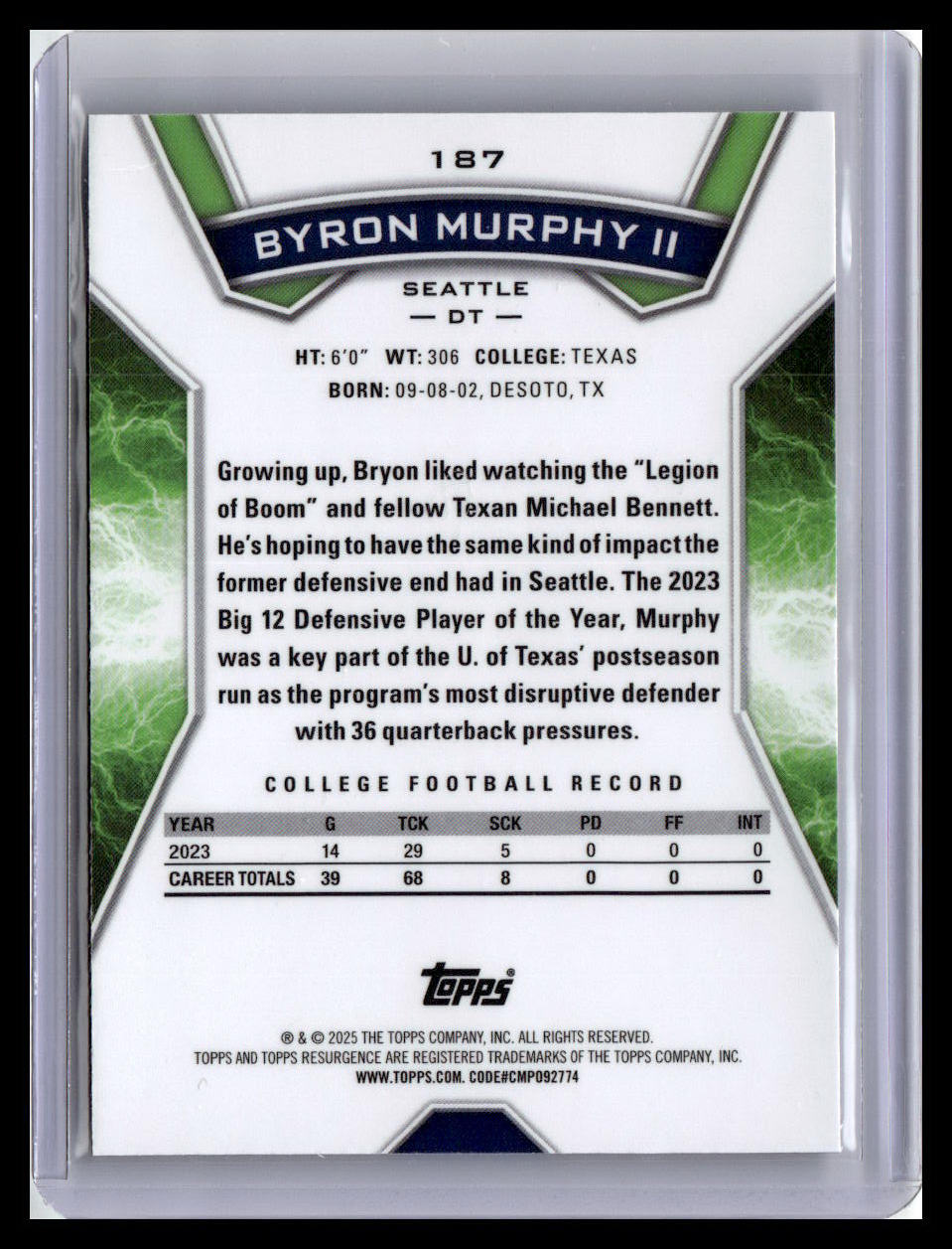 2024 Topps Resurgence #187 Byron Murphy II Sky Blue & Pink Shock