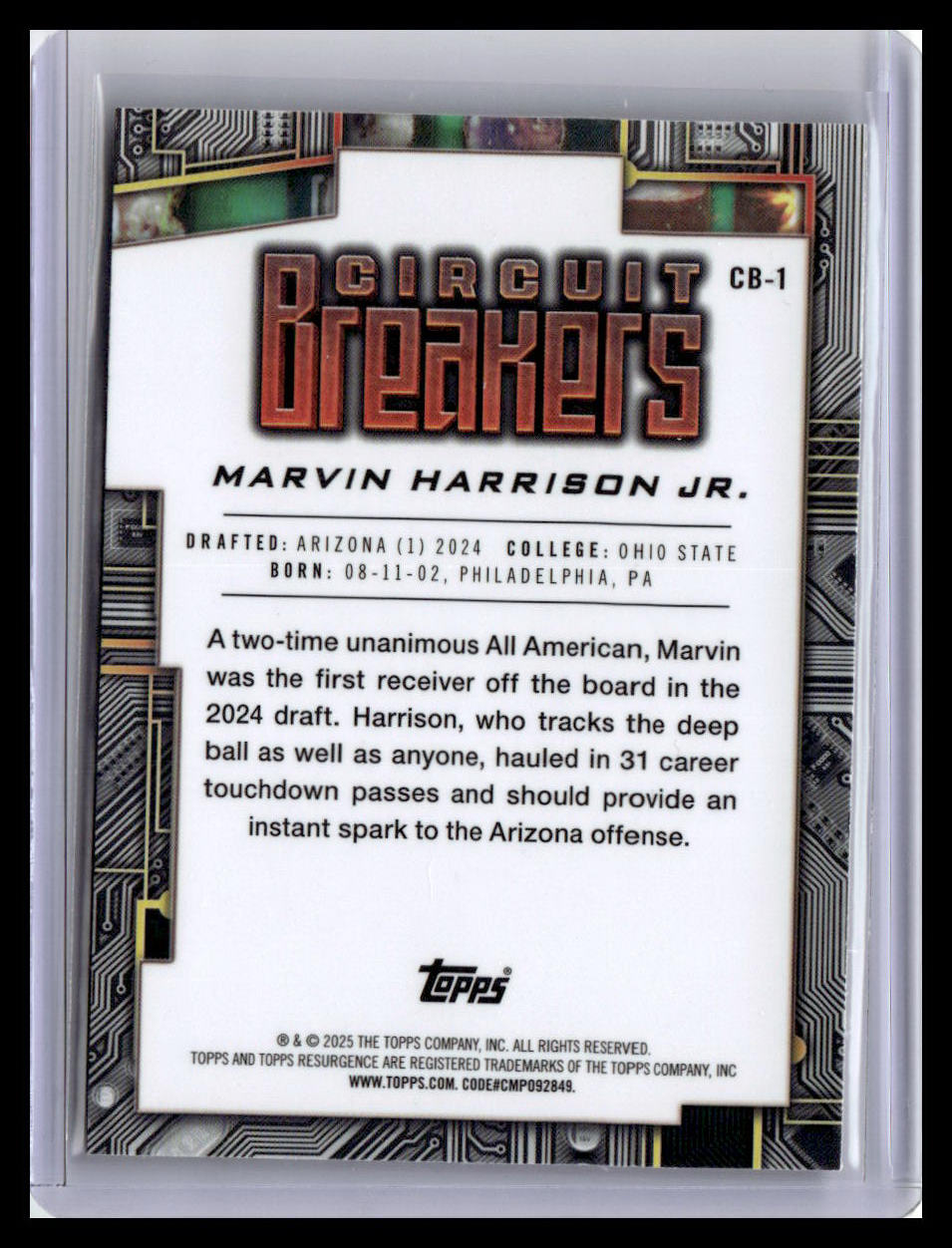 2024 Topps Resurgence #CB-1 Marvin Harrison Jr. Circuit Breakers
