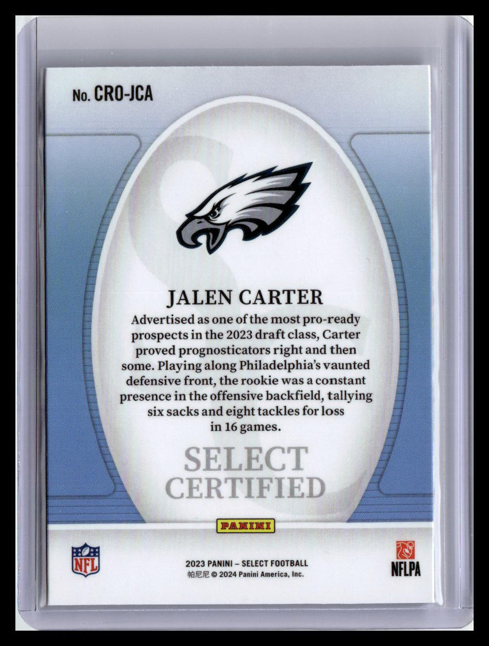 2023 Panini Select #CRO-JCA Jalen Carter Select Certified Rookies