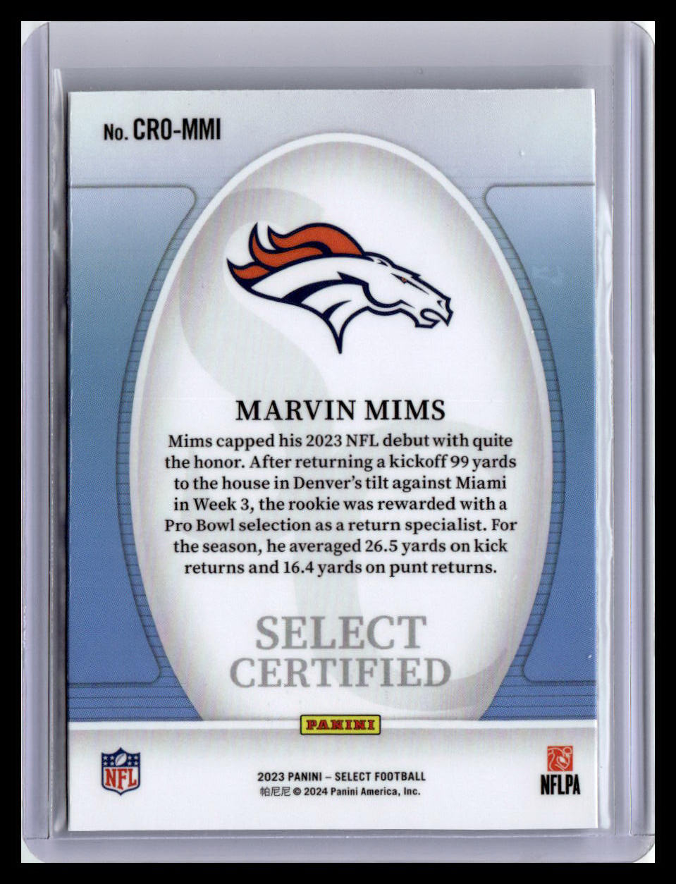 2023 Panini Select #CRO-MMI Marvin Mims Select Certified Rookies
