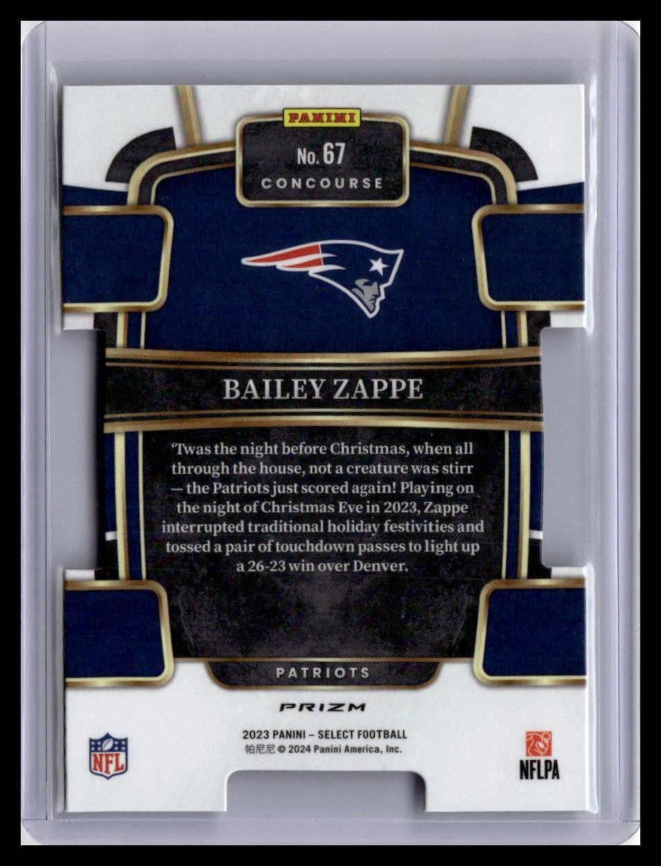 2023 Panini Select #67 Bailey Zappe Silver Prizms Die Cuts