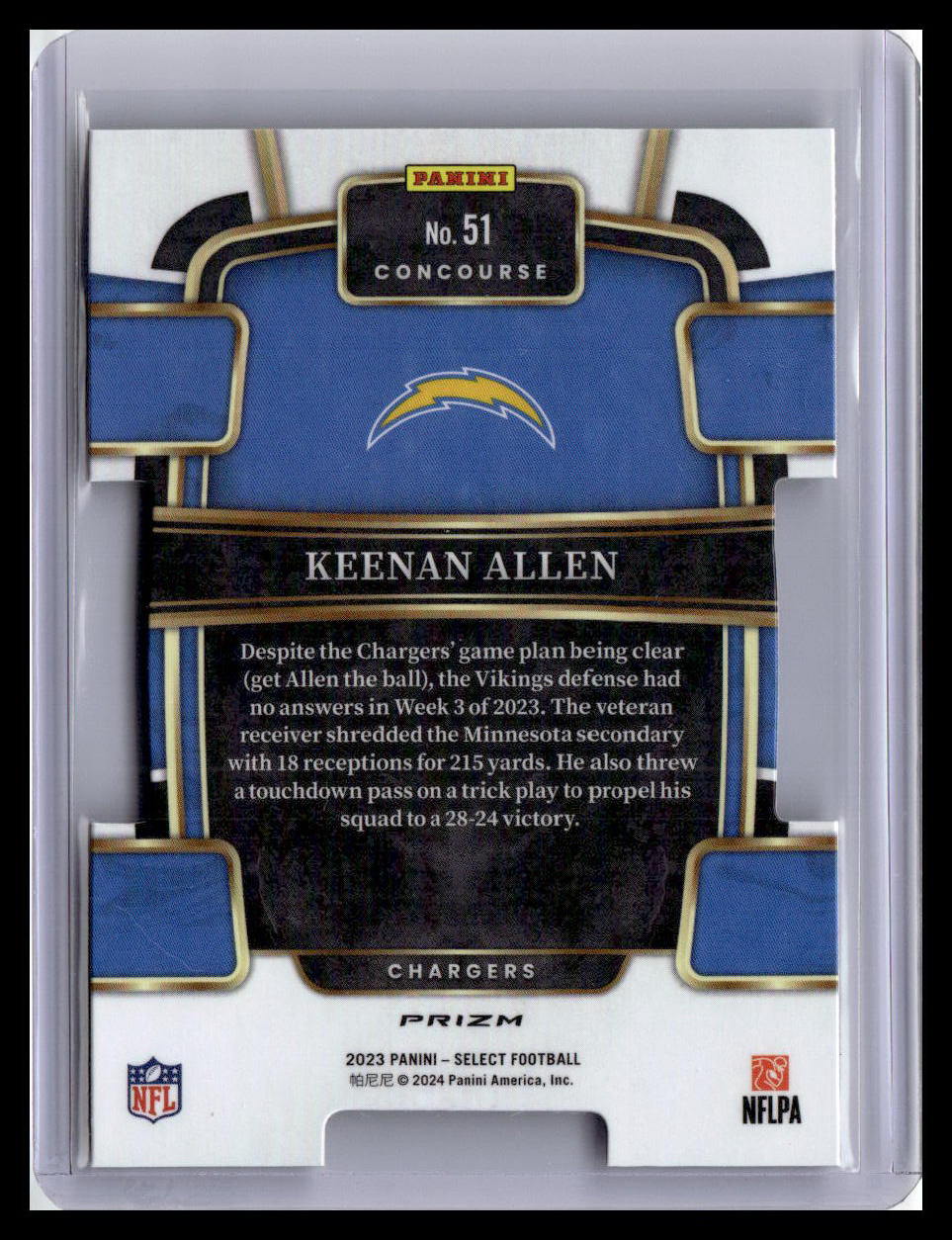 2023 Panini Select #51 Keenan Allen Black and Red Prizms Die Cuts