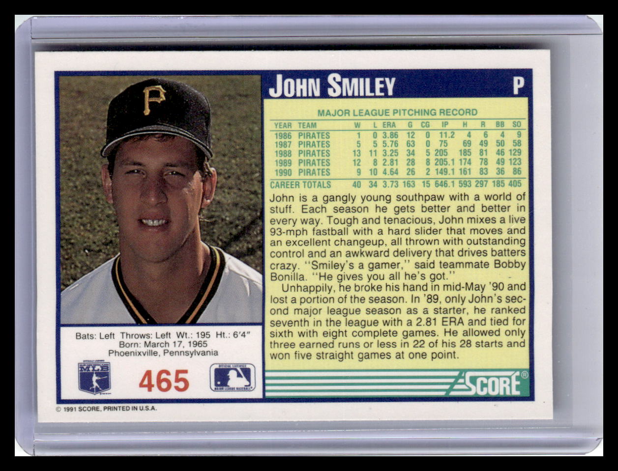 1991 Score #465 John Smiley