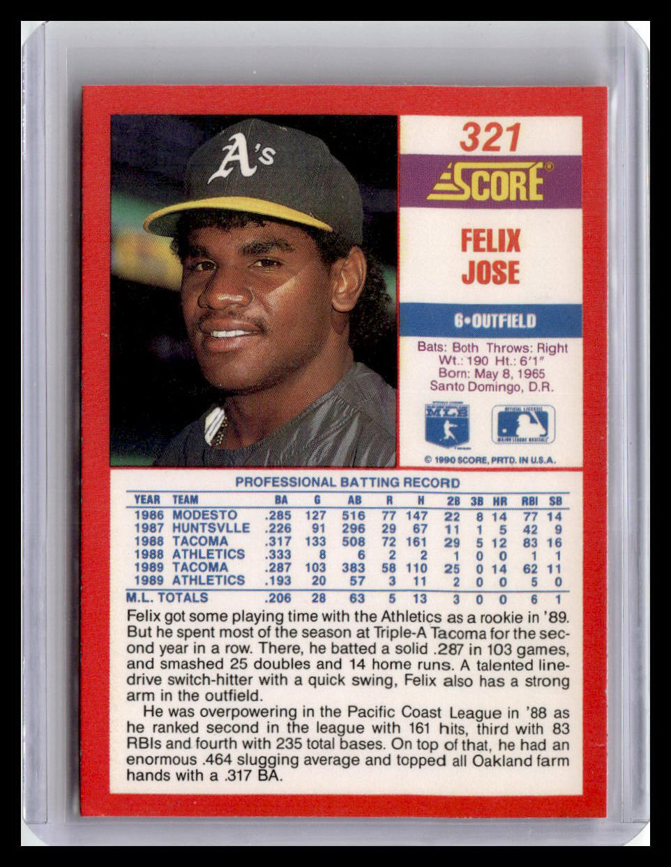 1990 Score #321 Felix Jose Promos