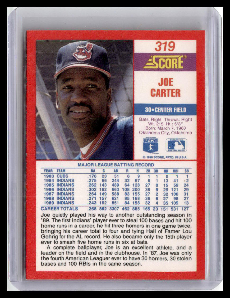 1990 Score #319 Joe Carter