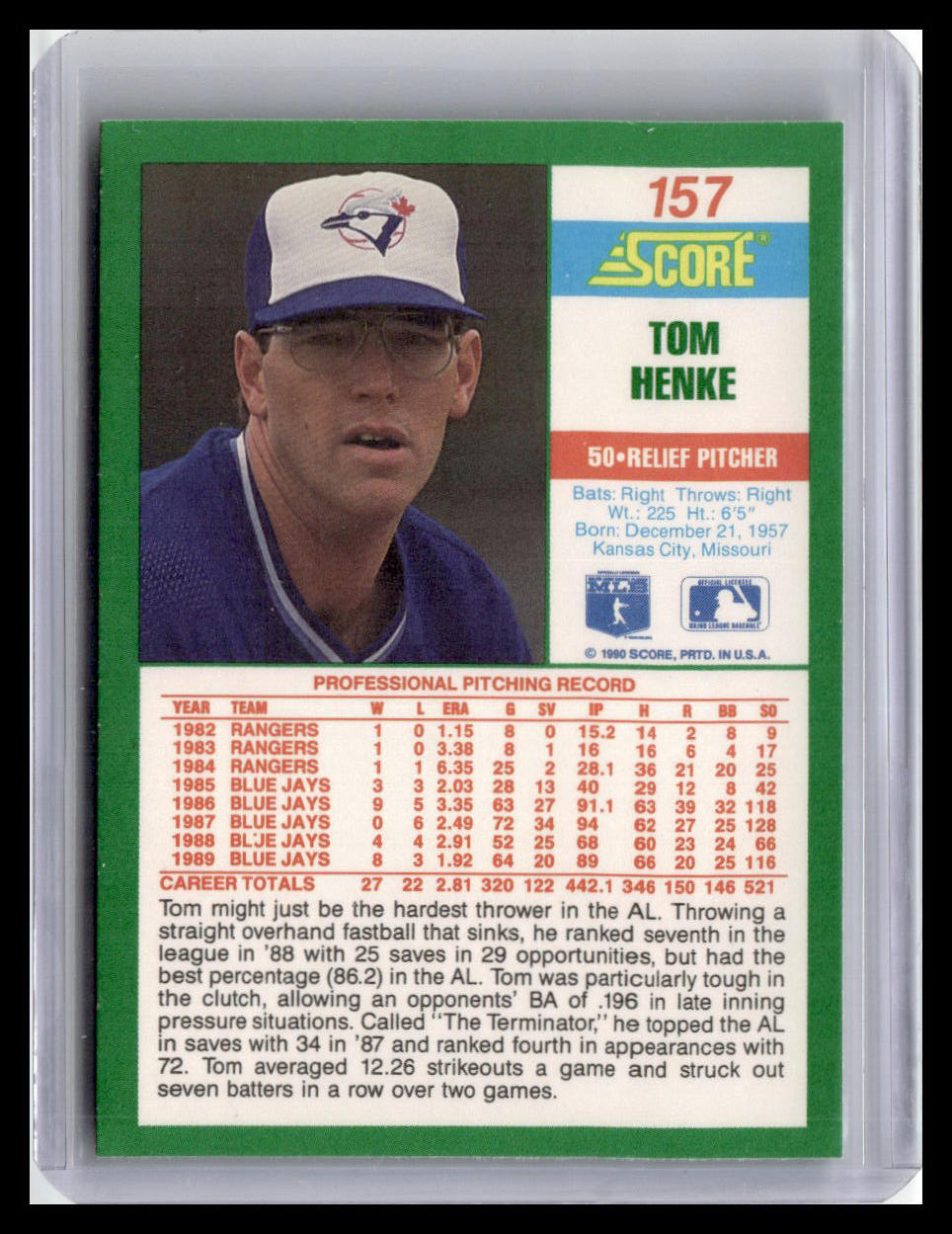 1990 Score #157 Tom Henke