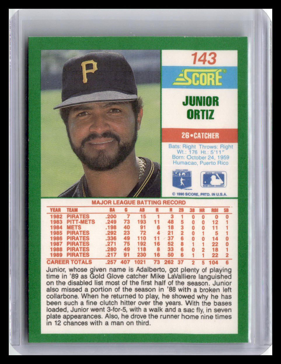 1990 Score #143 Junior Ortiz