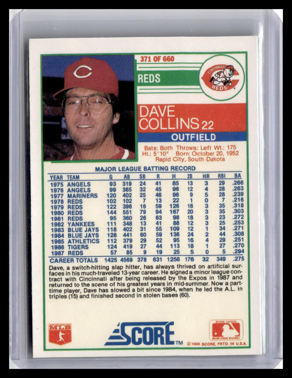 1988 Score #371 Dave Collins