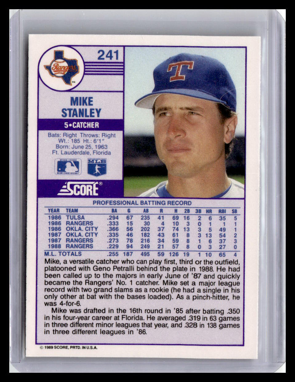 1989 Score #241 Mike Stanley