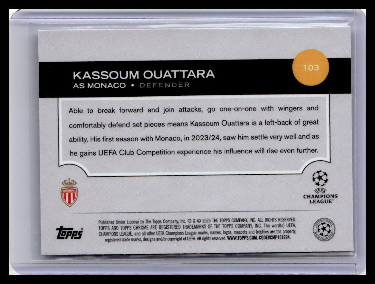 2024-25 Topps Chrome UEFA Club Competitions #103 Kassoum Ouattara