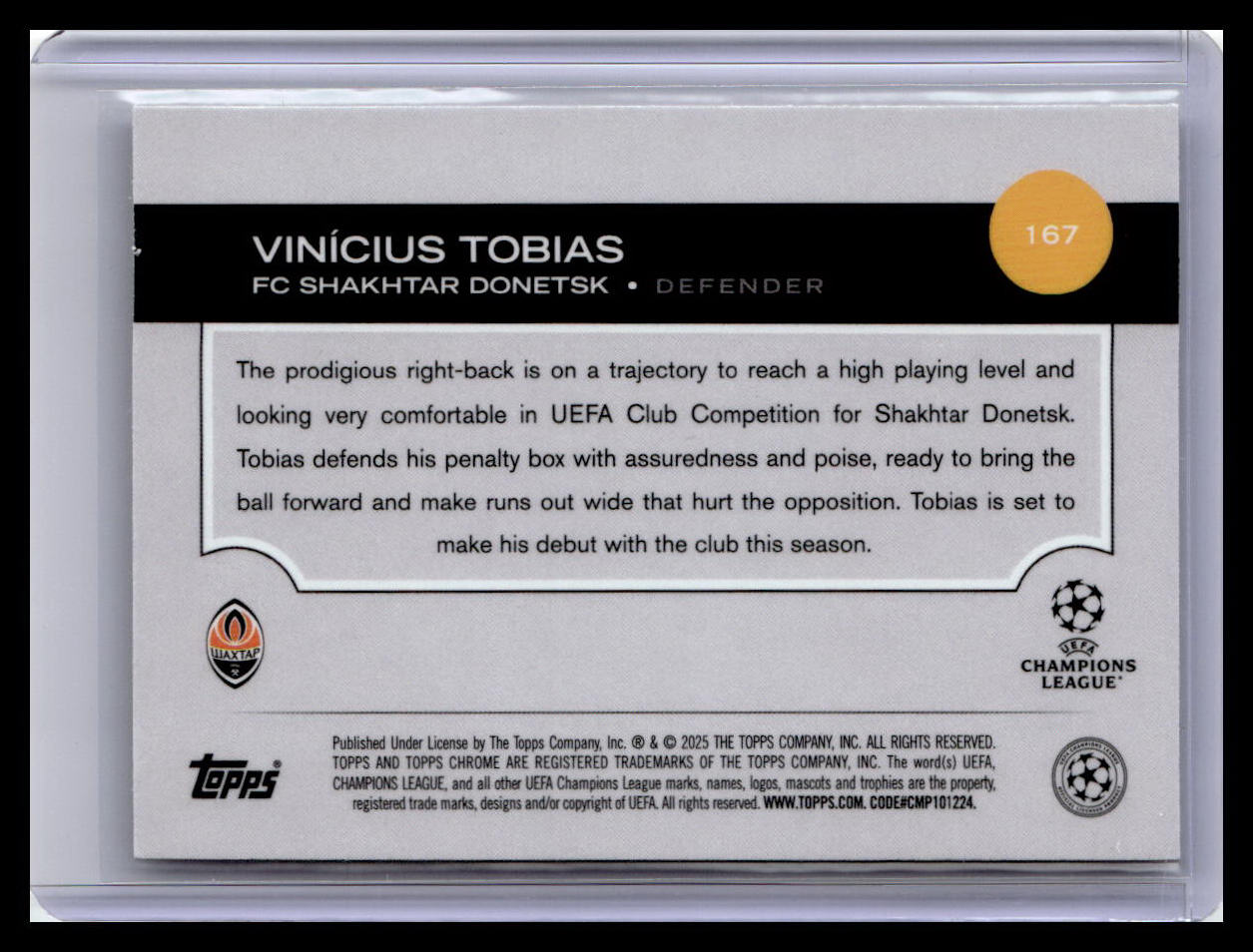 2024-25 Topps Chrome UEFA Club Competitions #167 Vinícius Tobias