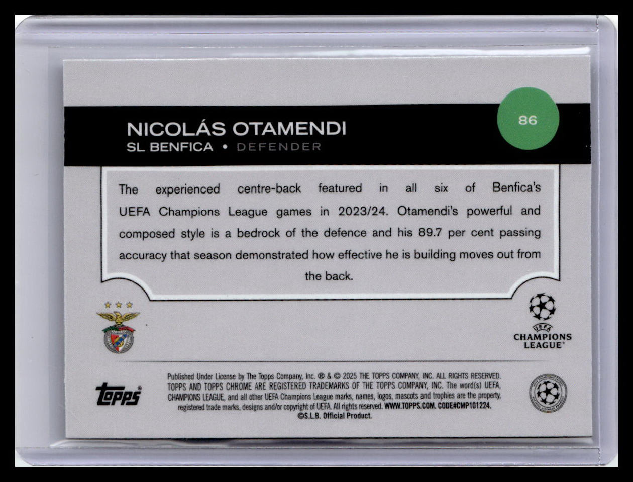 2024-25 Topps Chrome UEFA Club Competitions #86 Nicolás Otamendi Wave Refractor