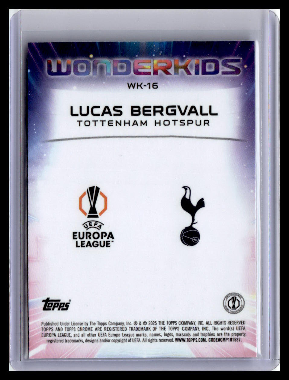 2024-25 Topps Chrome UEFA Club Competitions #WK-16 Lucas Bergvall Wonderkids
