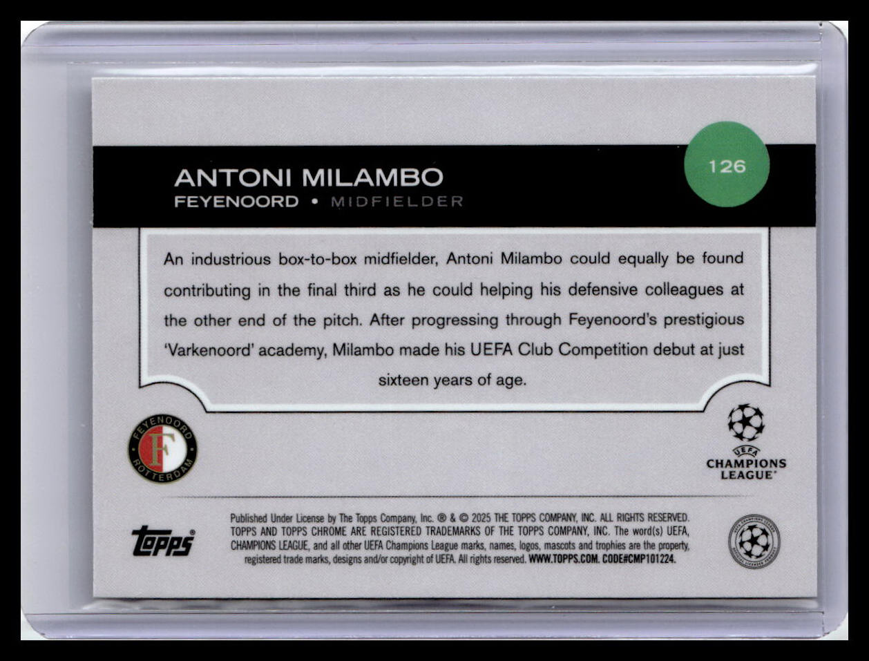 2024-25 Topps Chrome UEFA Club Competitions #126 Antoni Milambo Future Stars