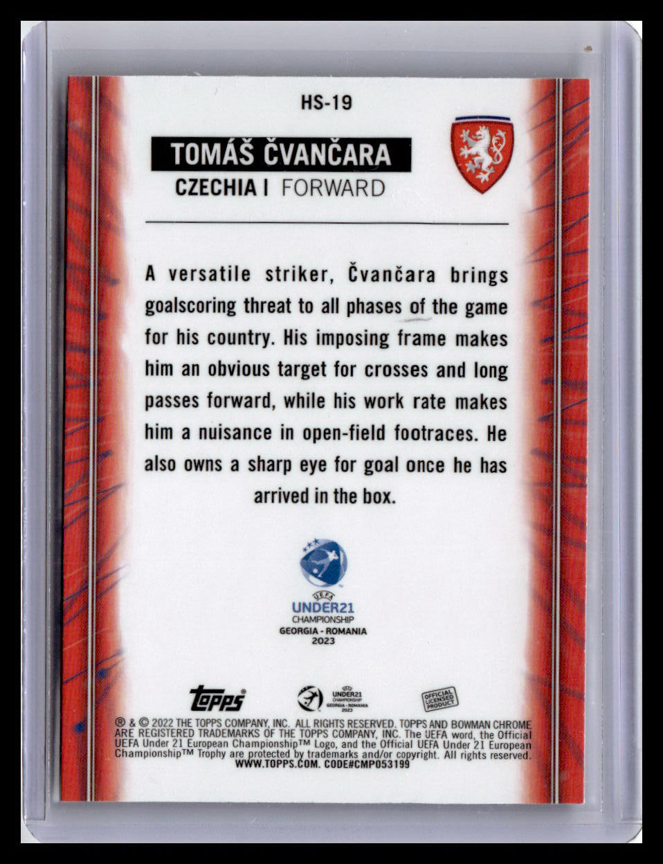 2022 Bowman Chrome UEFA U21 #HS-19 Tomas Cvancara Home Strip Hopefuls