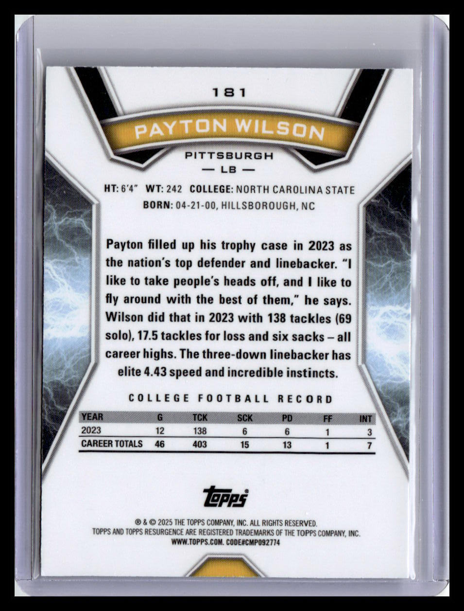 2024 Topps Resurgence #181 Payton Wilson