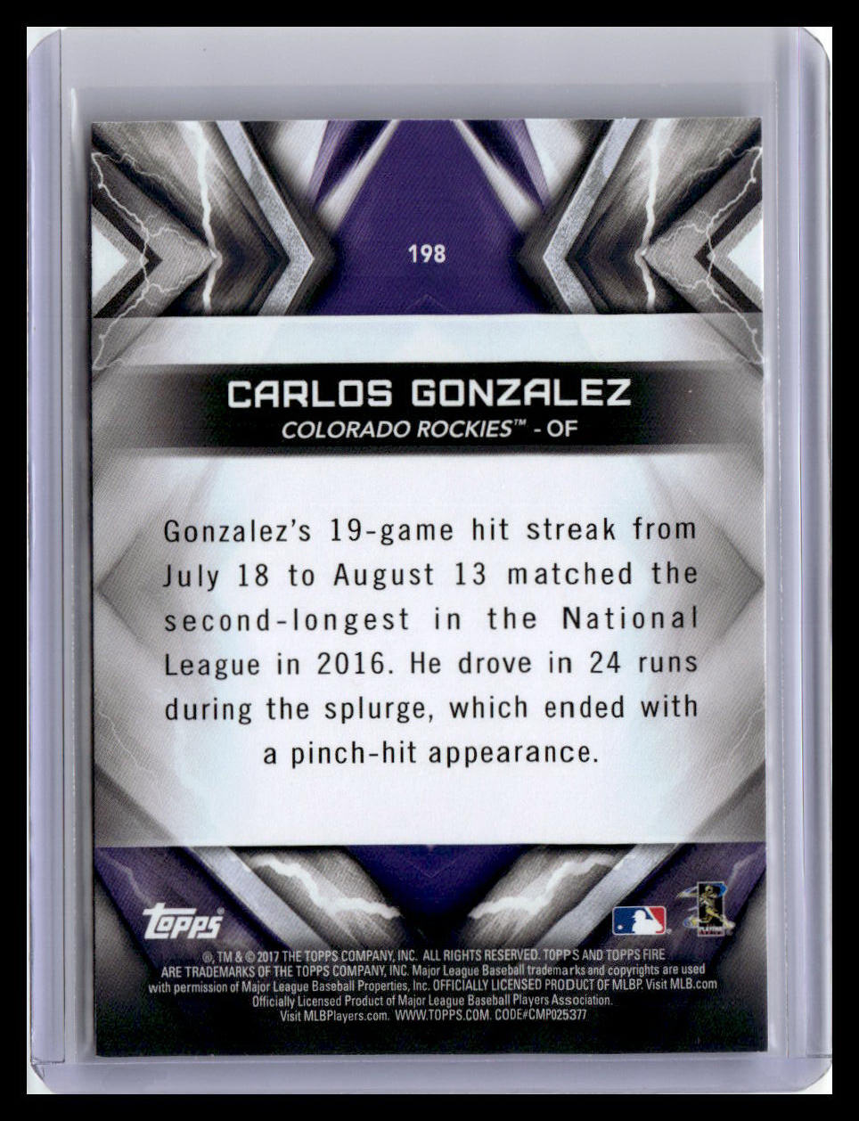 2017 Topps Fire #198 Carlos Gonzalez