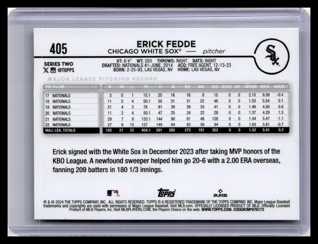 2024 Topps #405 Erick Fedde