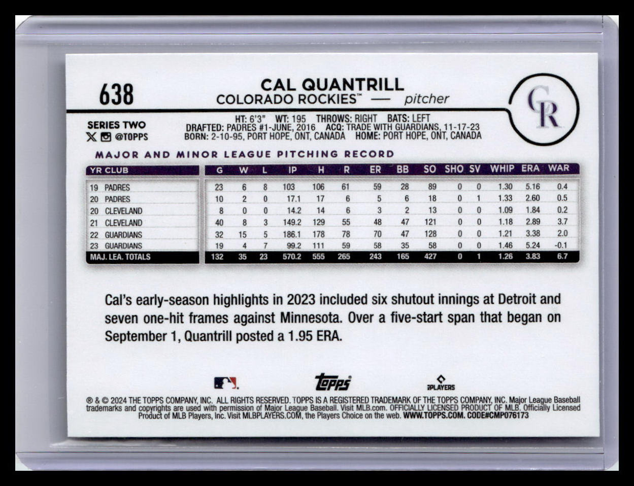 2024 Topps #638 Cal Quantrill