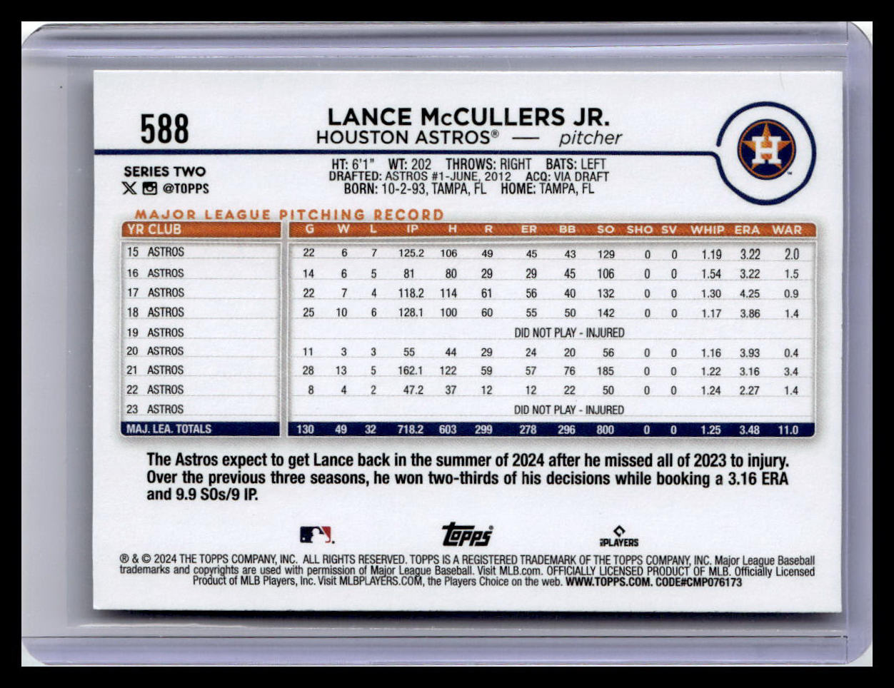 2024 Topps #588 Lance McCullers Jr.