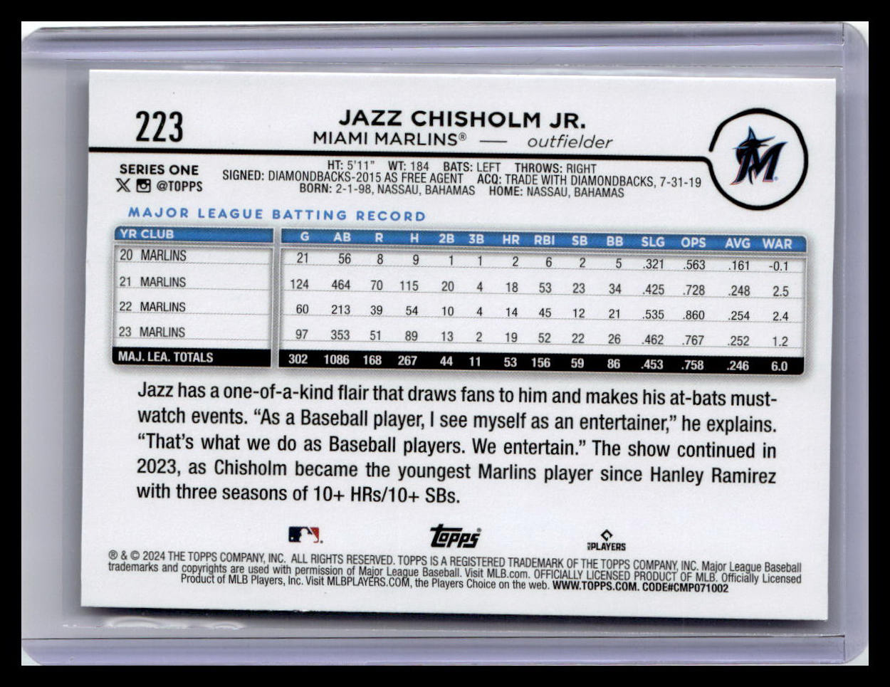 2024 Topps #223 Jazz Chisholm Jr.