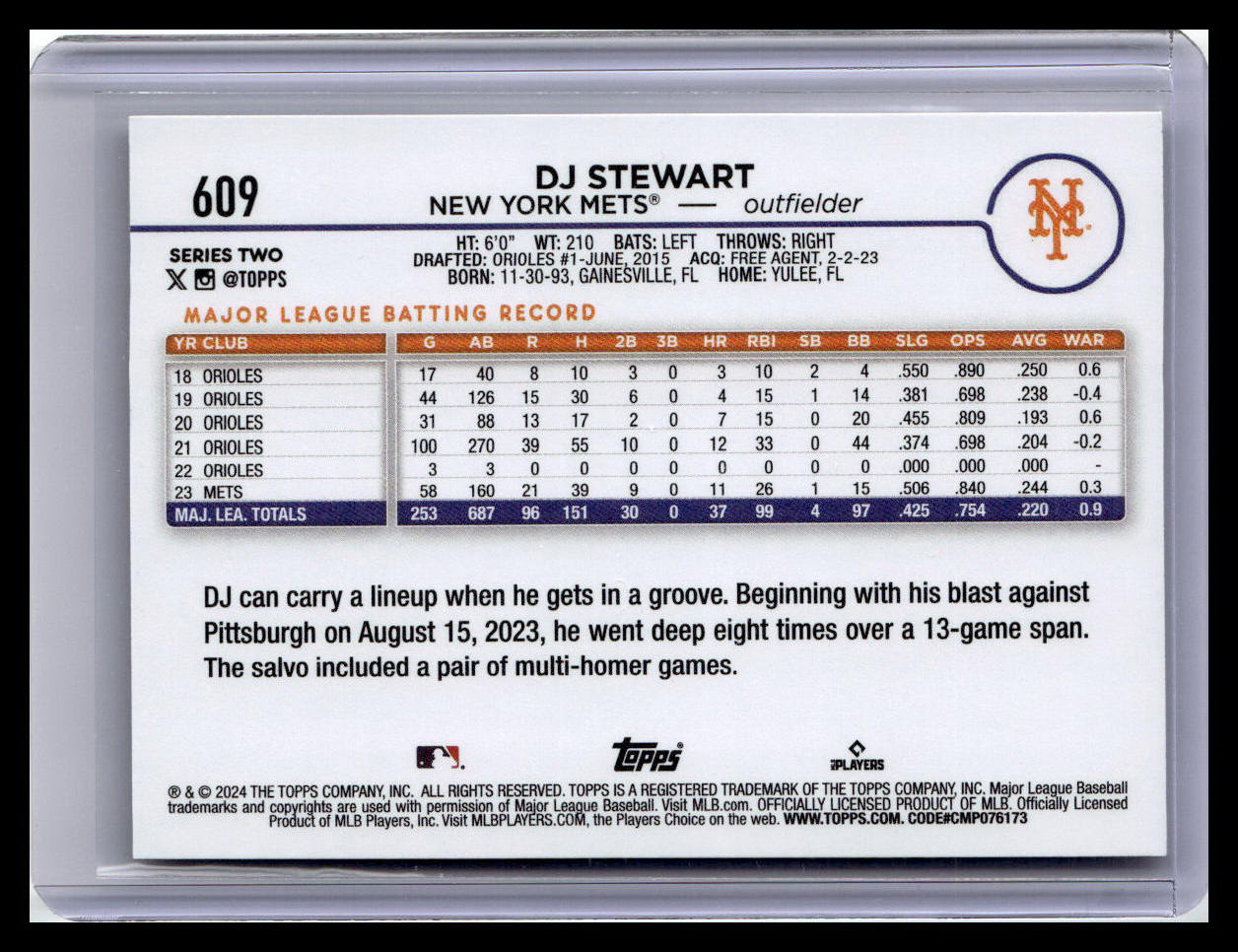 2024 Topps #609 DJ Stewart