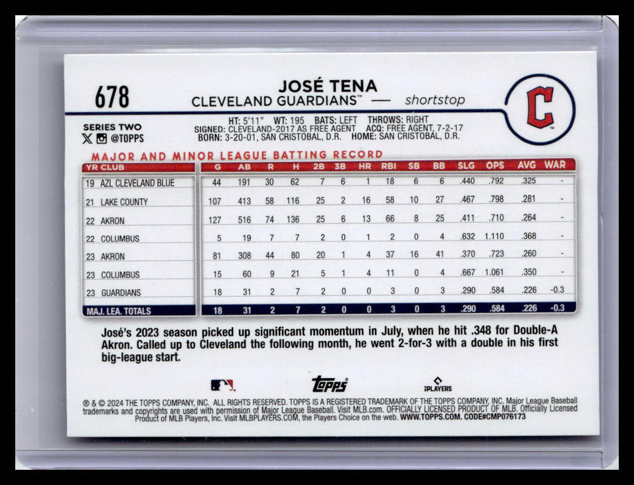2024 Topps #678 José Tena